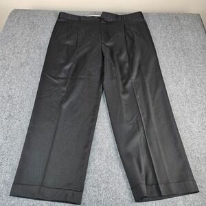 Zanella Paul Mens 42 Black Wool Double Pleated Cuffed Dress Pants Made in Italy